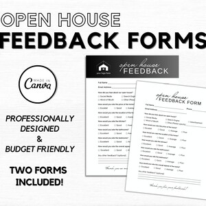 Open House Feedback Forms, Real Estate Open House Feedback, Open House Signin, Real Estate Printable PDF, Canva Template, Instant Download