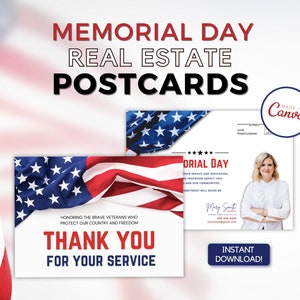 postale d'agent immobilier du Memorial Day | postale immobilière du Memorial Day | Modèle de toile | Marketing du Memorial Day | Expéditions immobilières d'été