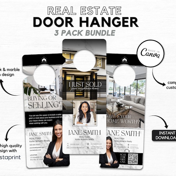 Real Estate Door Hanger Bundle Canva Template, Real Estate Marketing, Realtor Door Hanger, Real Estate Farming, Realtor Marketing