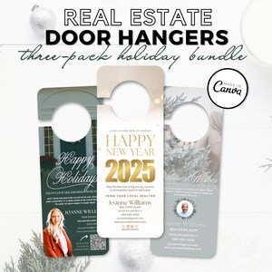 Real Estate Door Hanger Bundle Canva Template | Holiday Real Estate Marketing |  | New Year Real Estate Farming | Instant Download