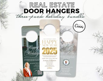 Real Estate Door Hanger Bundle Canva Template | Holiday Real Estate Marketing |  | New Year Real Estate Farming | Instant Download