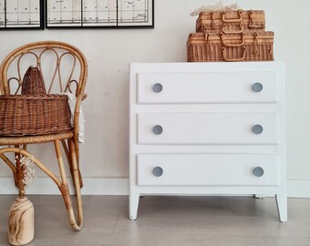 Commode en bois ancienne blanche - Commode vintage  années 60 - Factory Vintage