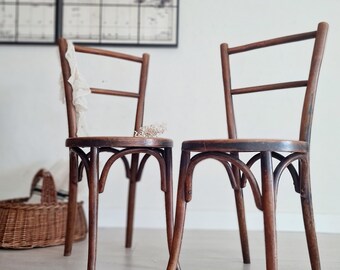 Chaises bistrot anciennes en bois courbé- chaises en bois anciennes assise ronde - Factory Vintage