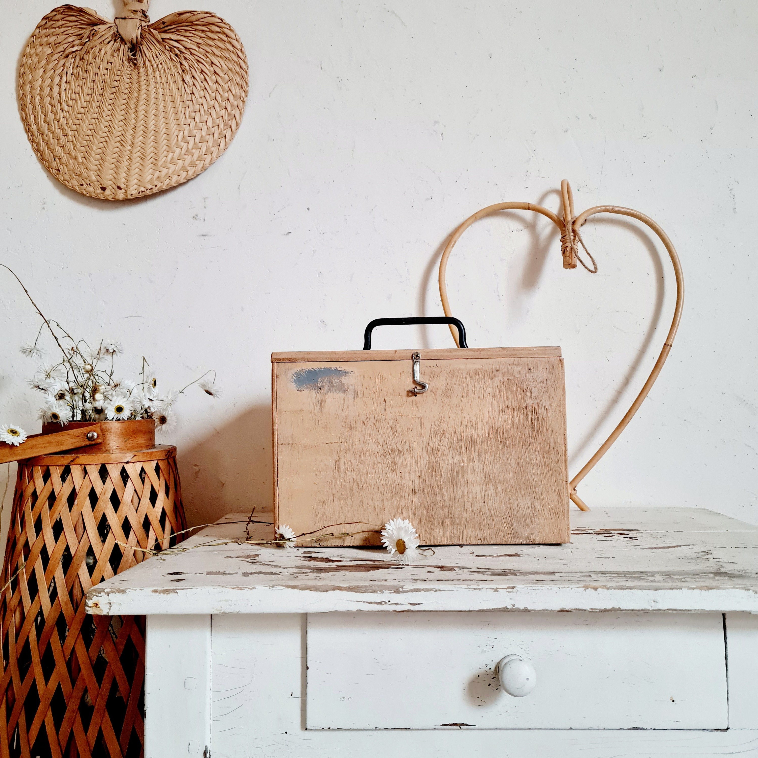 Coffre en Bois Ancien d'atelier - Caisse Ancienne Rangement Vintage Factory Vintage