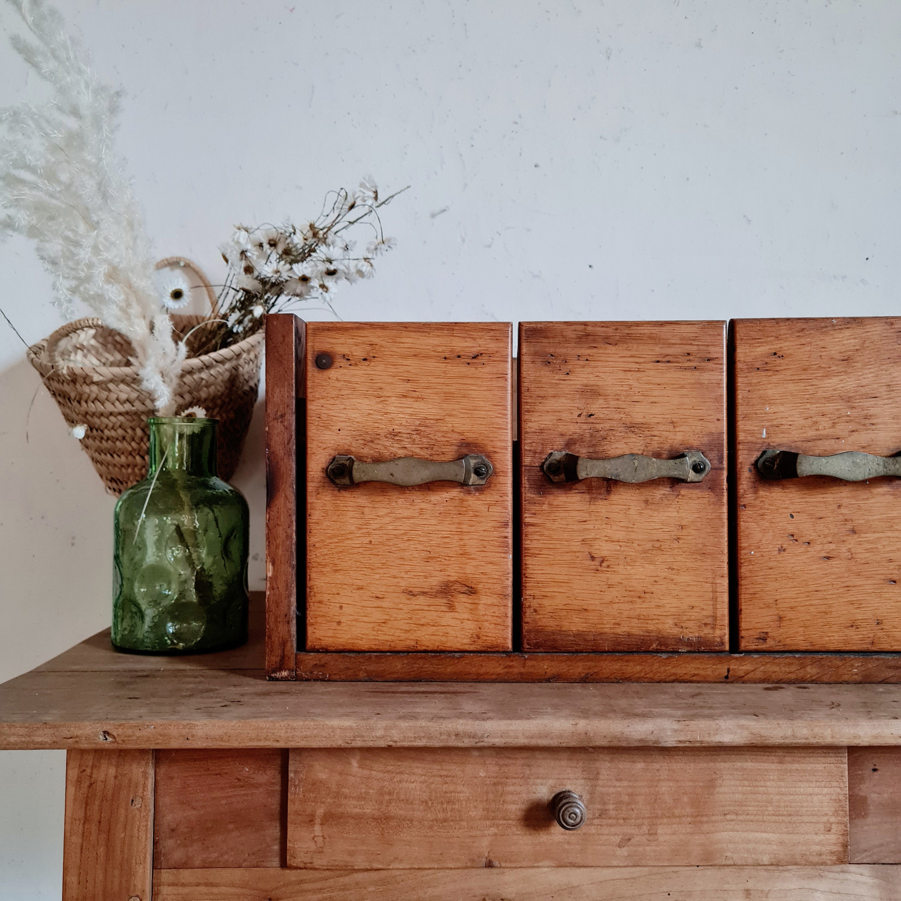 Série de Tiroir d'atelier Ancien en Bois - Patine Casier Métier Factory Vintage Rangement Bois