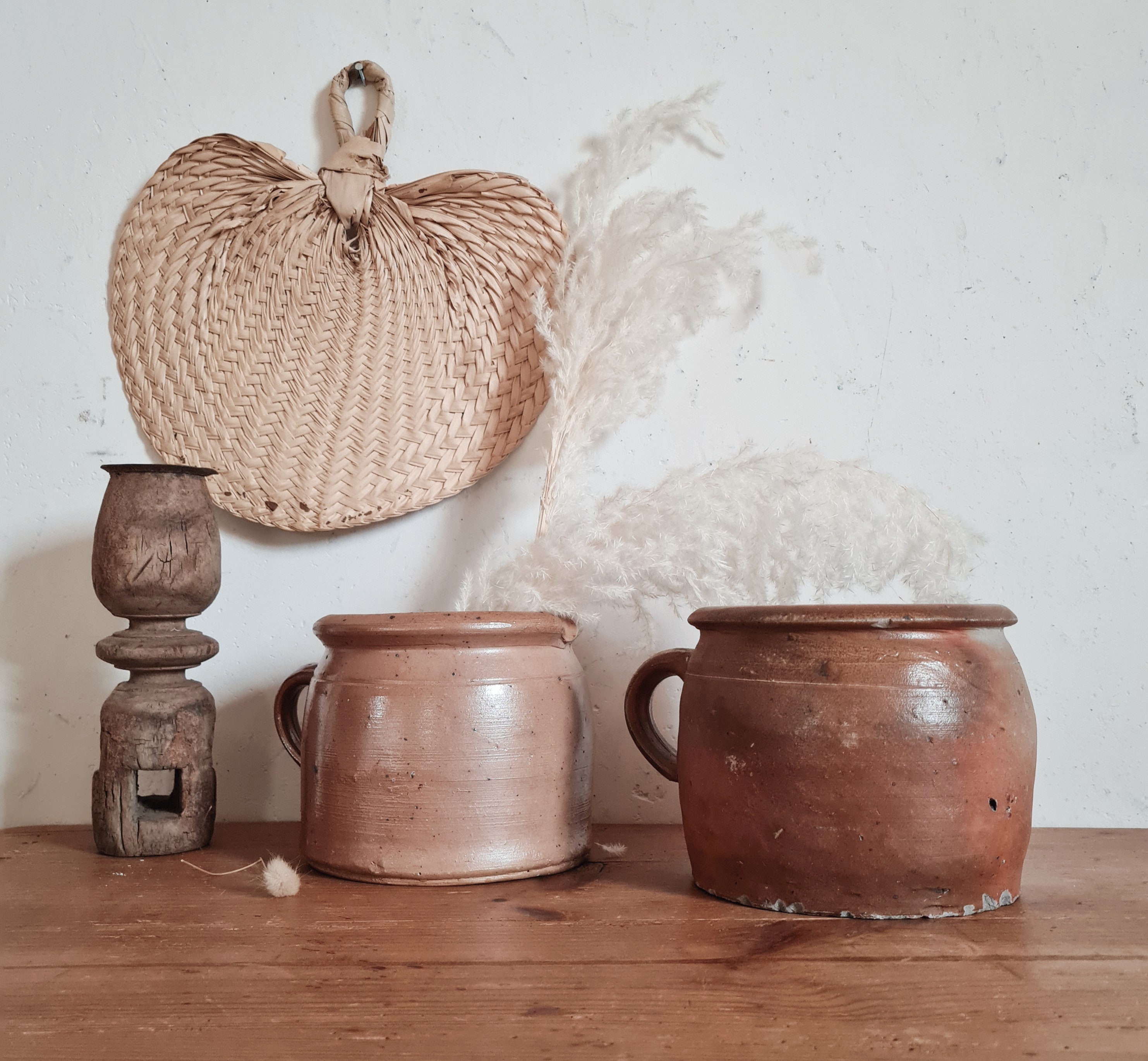 Duo de Pots en Terre Cuite Anciens - Cuillères Bois Déco Jardin Vintage Factory Vintage