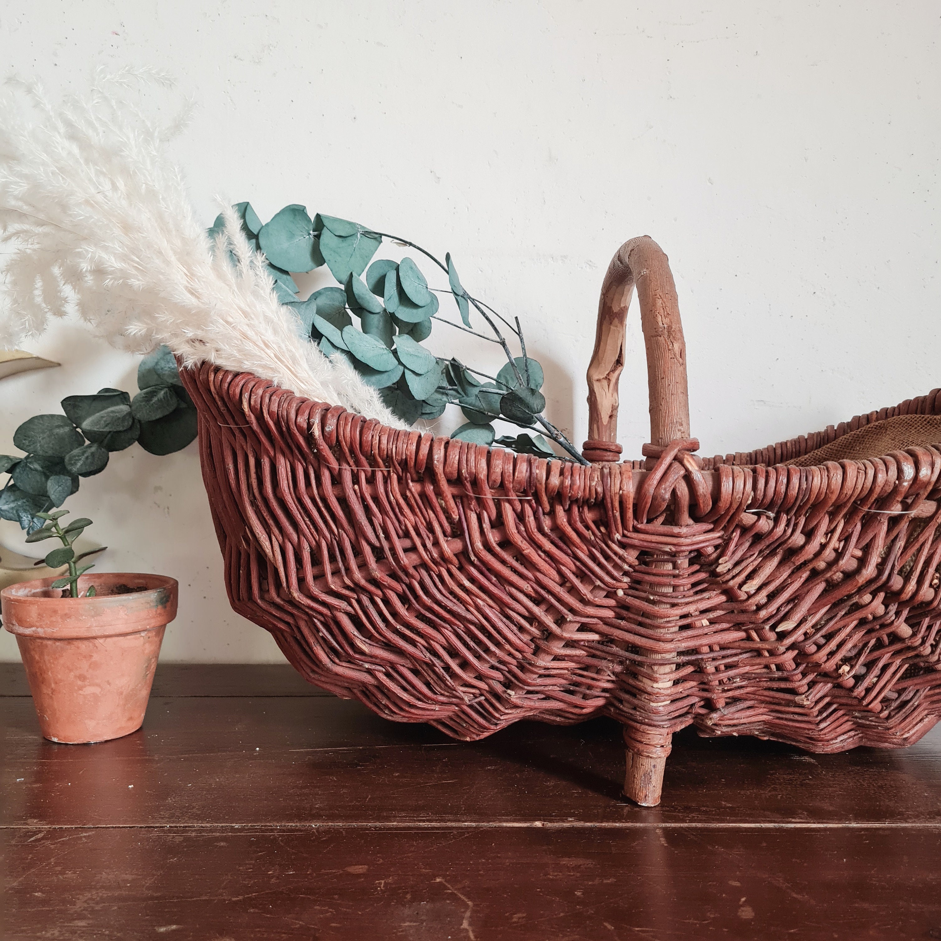 Panier Rotin Ancien - Panier de Marché Cueillette Vintage Brocante Factory Vintage