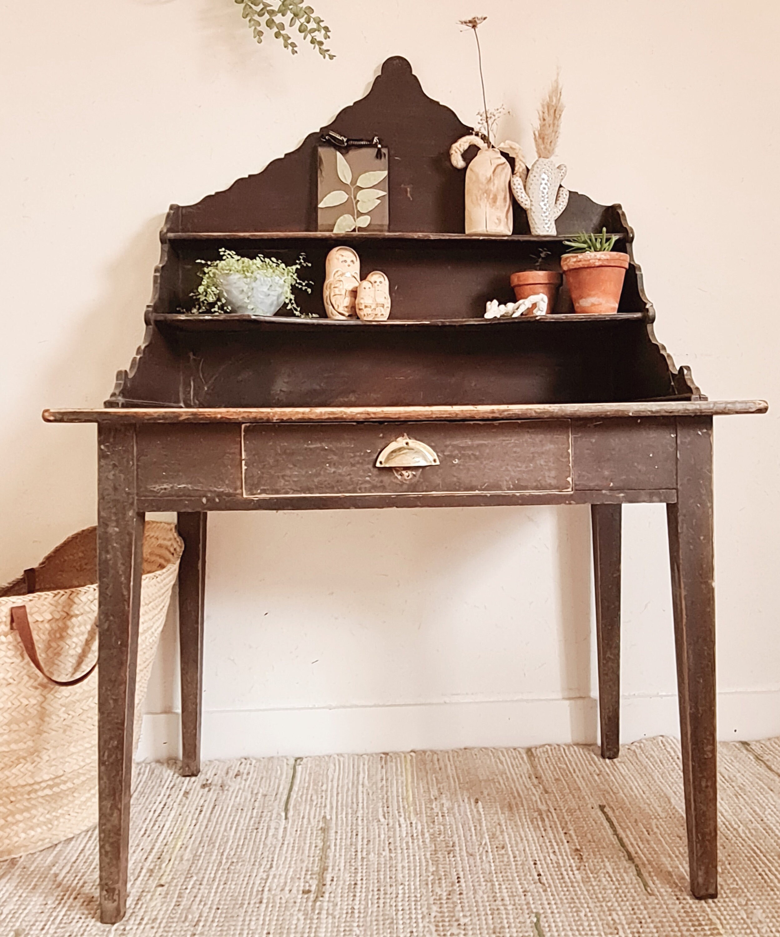 Bureau Présentoir Casier Ancien Noir - Bureau en Bois Rétro de Métier