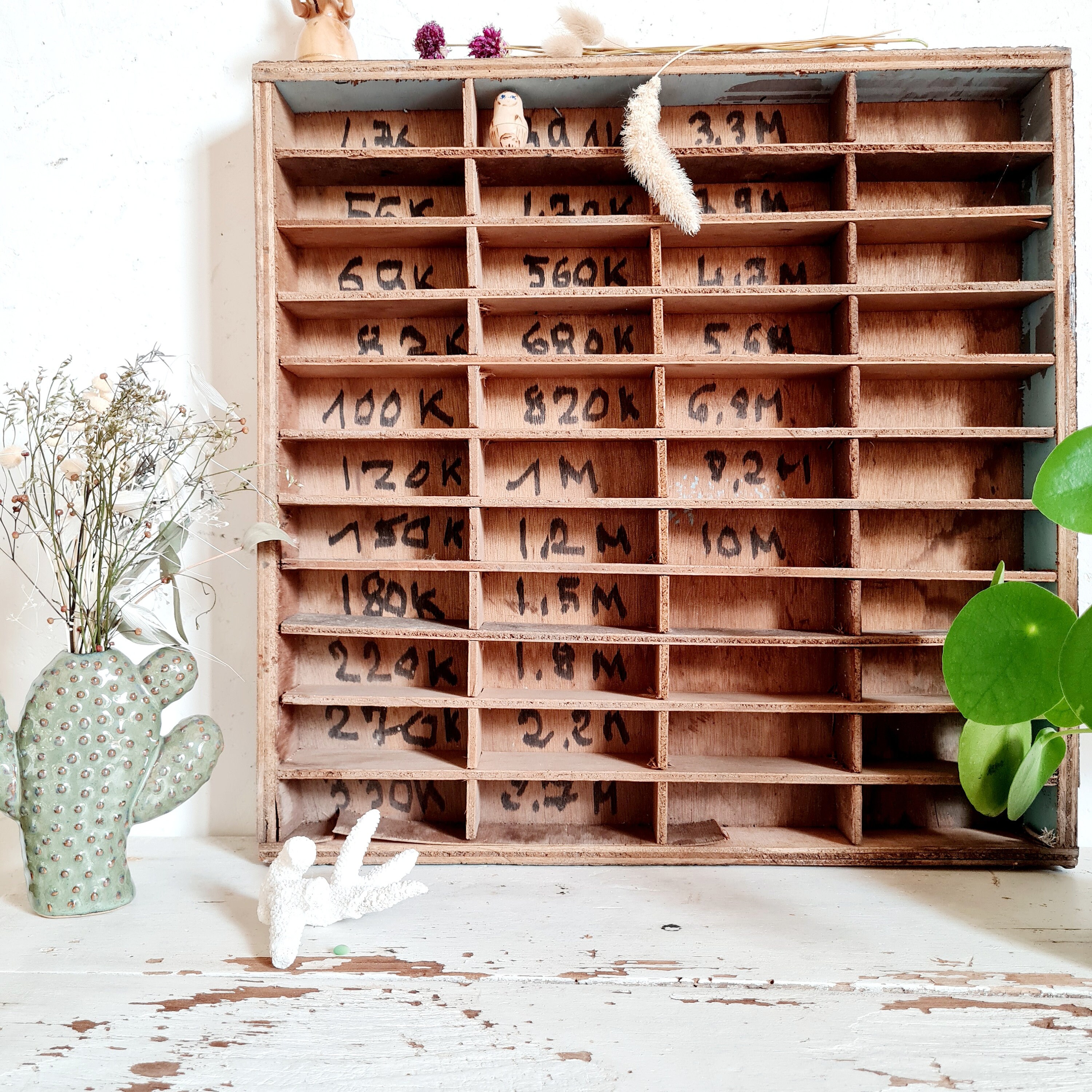 Casier d'atelier en Bois Ancien - Rangement de Métier Rétro Casier d'imprimerie Ancien