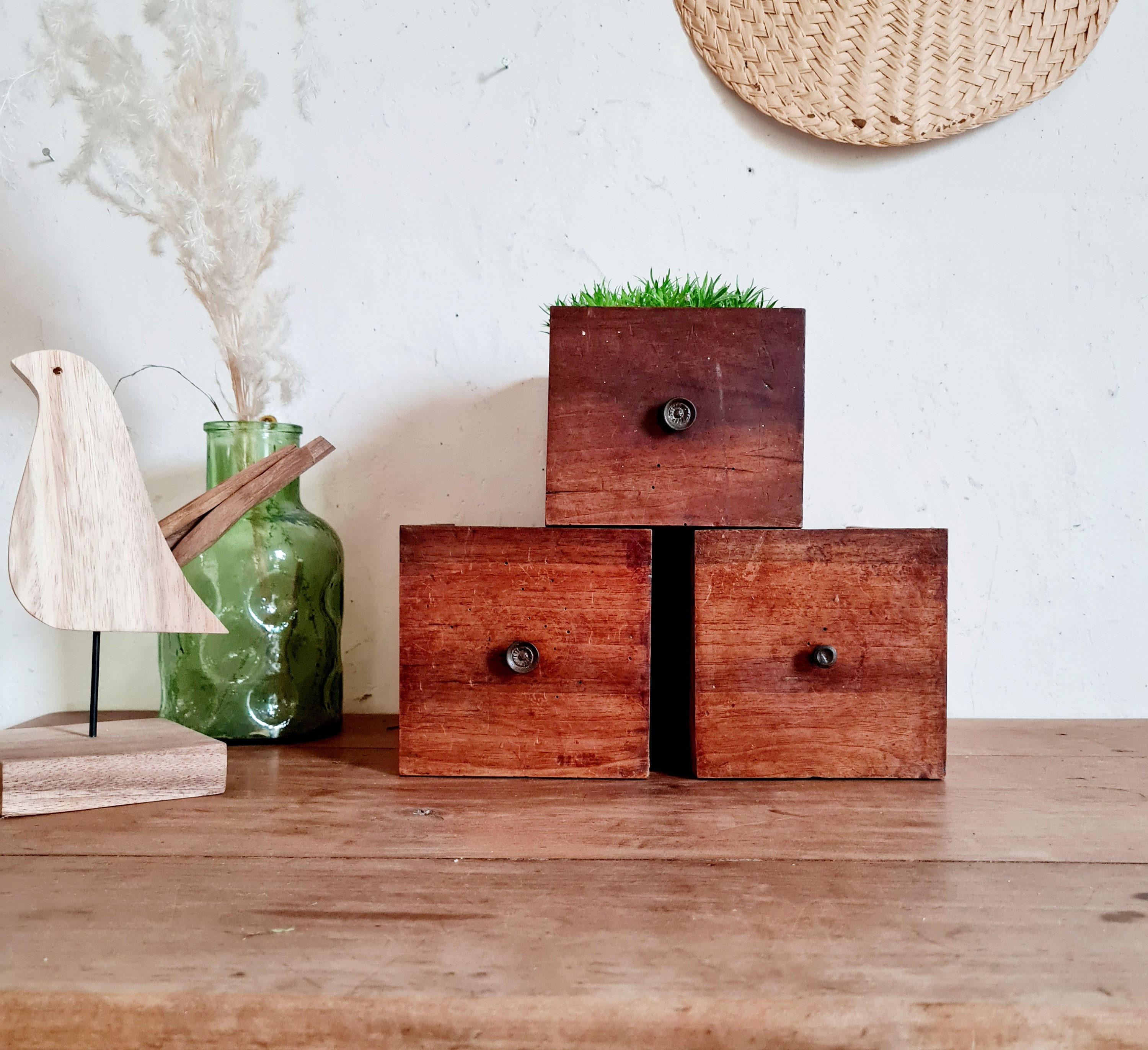 Lot de 3 Tiroirs Anciens Meuble Métier Ancien - en Bois French Old Brocante