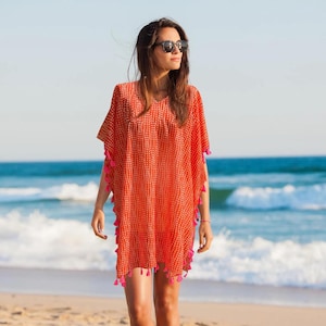 orange beach dress uk Women's Tiered Smock Summer Dress Orange Holiday Outfit  Styledup.co.uk
