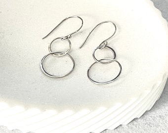 Elegant Sterling Silver Two Circle Earrings - Artisan Handmade