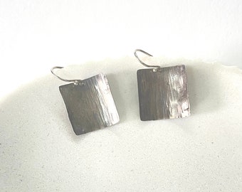 Artisan Sterling Silver Handmade Curved Square Moonlight Drop Earrings