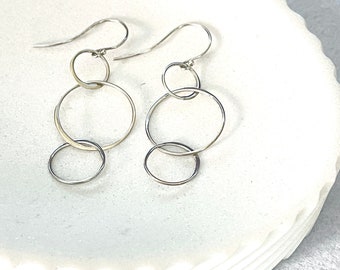 Artisan Crafted Sterling Silver 3 Circle Earrings