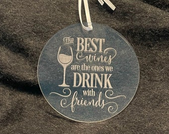 Best Wines with Friends Etched Ornament