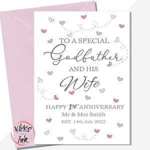 Tarjeta de aniversario para padrino y esposa, feliz aniversario para el padrino y su esposa, cualquier año: 1.º, 2.º, 3.º, 4.º, 5.º, 10.º, 15.º, 20.º, 25.º