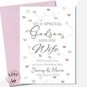 Cartão do dia do casamento Afilhado e esposa, Parabéns pelo dia do casamento para um afilhado e esposa especiais, Sr e Sra personalizados com data