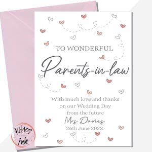Tarjeta de agradecimiento de boda para suegros, tarjeta del día de la boda de la novia o el novio, tarjeta para futuros suegros, suegra, suegro