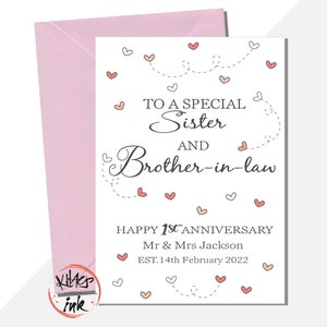 Tarjeta de aniversario para hermana y cuñado, feliz aniversario para hermano y cuñada, cualquier año: 1.º, 2.º, 3.º, 4.º, 5.º, 10.º, 20.º, 25.º