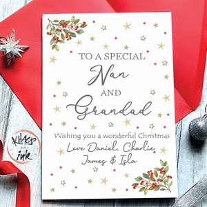 Carte de Noël personnalisée pour grand-père et grand-père « Passez un merveilleux Noël à une grand-mère et à un grand-père spéciaux » Nombreuses options de prénoms Nanna Nounou