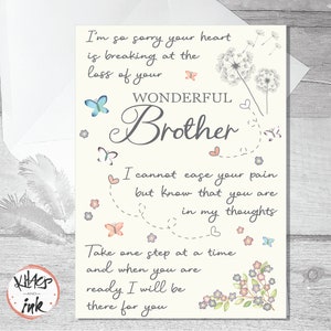 Carte de sympathie pour un frère, une pensée pour vous, carte de condoléances, désolé pour la perte de votre frère, demi-frère, beau-frère