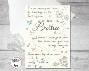 Sympathy card Brother bereavement, thinking of you, condolences card, sorry for your loss of your Brother, Stepbrother, Brother-in-law