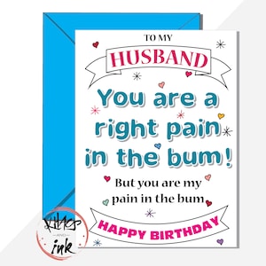 Divertente biglietto di auguri di compleanno "A mio marito, sei una spina nel fianco, ma sei mio" sarcastico, opzione anniversario San Valentino (aggiungi messaggio)