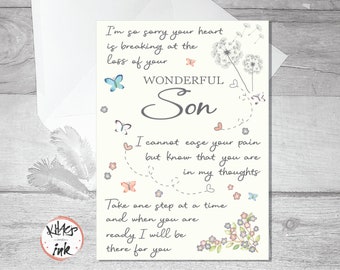 Sympathy card Son bereavement, thinking of you, condolences card, sorry for your loss of your Son, Stepson, Son-in-law, there are no words