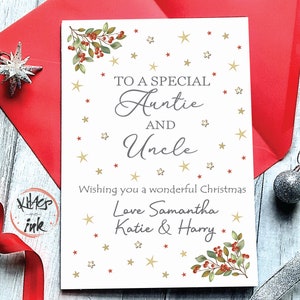 Tia e Tio Cartão de Natal personalizado 'Para uma tia e um tio especiais tenham um Natal maravilhoso' Opção apenas para tia ou tio