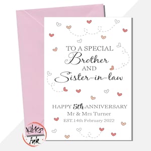 Carte d'anniversaire de beau-frère et belle-soeur, personnalisée joyeux anniversaire beau-frère et belle-soeur. N'importe quelle année, 1er 2e 3e 5e 10e 20e