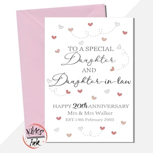 Tarjeta de aniversario de hija y nuera lesbianas, orgullo gay LGBTQ del mismo sexo, transgénero, hija y esposa, señora y señora, amigas
