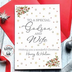 Cartão de Natal personalizado para afilhado 'Para um afilhado especial tenha um Natal maravilhoso' com opção: namorado namorada marido esposa