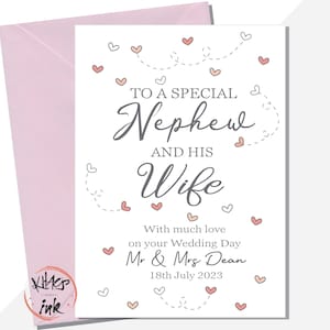 Hochzeitstag Karte Neffe und Frau, Glückwünsche zu Ihrem Hochzeitstag Neffe und Frau, personalisierte Mr und Mrs mit Datum