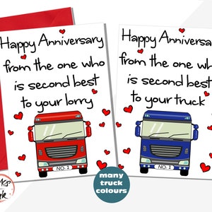 Tarjeta divertida de conductor de camión, Feliz aniversario de parte de quien es el segundo mejor para su camión, novio esposo conductor de camión: agregue un mensaje en el interior