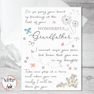 Carte de sympathie pour le deuil de votre grand-père, une pensée pour vous, nos condoléances, nos excuses pour la perte de votre grand-père, carte de sympathie pour grand-père, papa