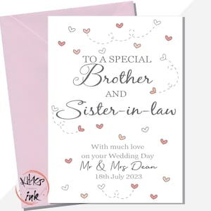 Tarjeta del día de la boda Hermano y cuñada, Felicitaciones por el día de su boda Hermano y cuñada, Sr. y Sra. personalizados con fecha