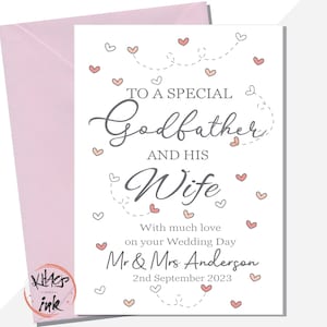 結婚式の日のカード ゴッドファーザーと妻、特別なゴッドファーザーと妻への結婚式おめでとう、日付入りのパーソナライズされた夫妻