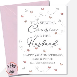 Cartão de aniversário de primo e esposa, feliz aniversário, primo e marido, qualquer ano - 1º, 2º, 3º, 4º, 5º, 10º, 20º, 25º