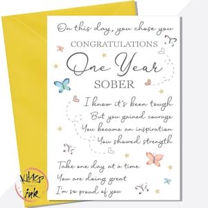 Carta di sobrietà di un anno, un anno sobrio, carta di recupero, anniversario di sobrietà, festeggiare, supporto, anniversario di sobrietà di un anno