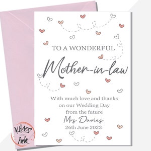 Tarjeta de agradecimiento de boda para suegra, tarjeta del día de la boda de la novia o el novio, tarjeta para futura suegra, suegros, suegros
