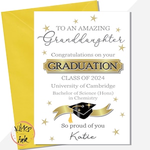 Gepersonaliseerde kleindochter afstudeerkaart, gefeliciteerd kleindochter. voeg de universiteit, de naam van de opleiding, de klas van de 2024 BSc BA-onderscheidingen toe