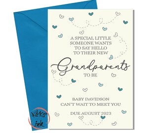 Grandparents to be Pregnancy announcement card, New grandparents baby card, nanny and grandad card, new baby card, blue, pink, rainbow heart