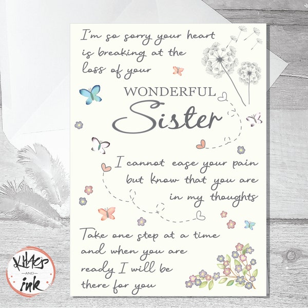 Sympathy card Sister bereavement, thinking of you, condolences card, sorry for your loss of your Sister, Stepsister, Sister-in-law, no words