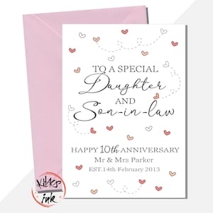 Tarjeta de aniversario para hija y yerno, feliz aniversario para hijo y nuera, cualquier año: 1.º, 2.º, 5.º, 10.º, 20.º, 25.º, 30.º, 40.º