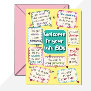 Welkom bij je late jaren 60, 67e, 68e 69e grote A5 grappige gelukkige verjaardagskaart, oud worden, eind jaren zestig, sarcasme, humor (kan bericht toevoegen)