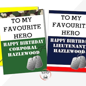 Tarjeta de cumpleaños de oficial del ejército, tarjeta de cumpleaños de soldado personalizada, tarjeta de cumpleaños de la RAF marina, placas de identificación de piloto militar marinero, cabo teniente