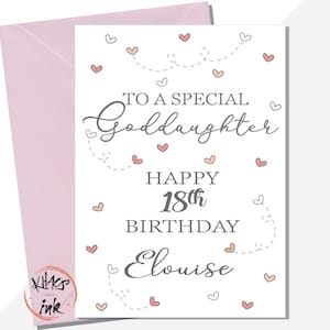 Carte d'anniversaire personnalisée spéciale filleule tout âge/parenté 16e 18e 21e 25e 30e 40e 50e 60e