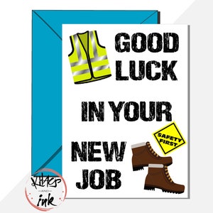 Magazijnmedewerker Veel succes met je nieuwe jobkaart. gefeliciteerd bouwer nieuwe baan, handelaar, wegwerkers, FLT-chauffeur - bericht aan de binnenkant toevoegen