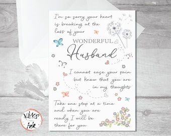 Sympathy card Husband bereavement, thinking of you, condolences, sorry for the loss of your Partner, no words, one step at a time