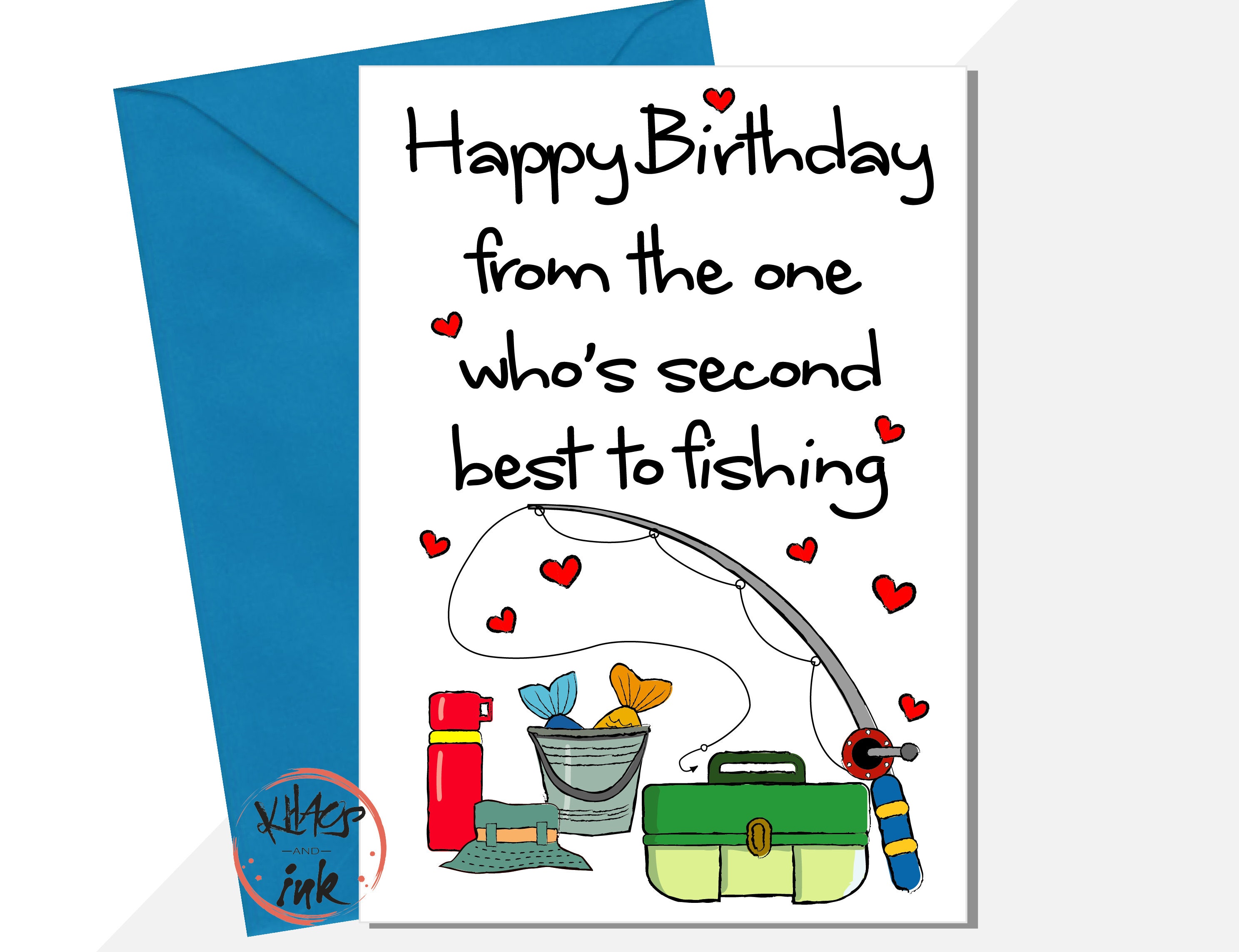 Biglietto di auguri di compleanno per la pesca: 4 scelte di design, personalizzato, acquerello, pescatore, pescatore, maschio - Italia